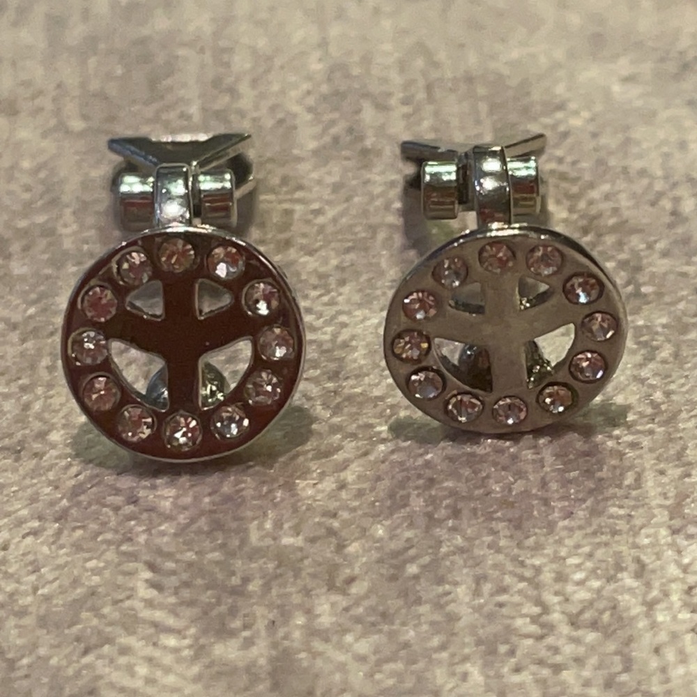 CZ Diamond Peace Sign Earrings Clip On
